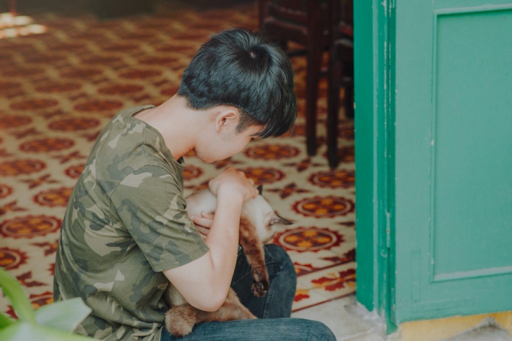 enfant qui tient un chat dans ses bras